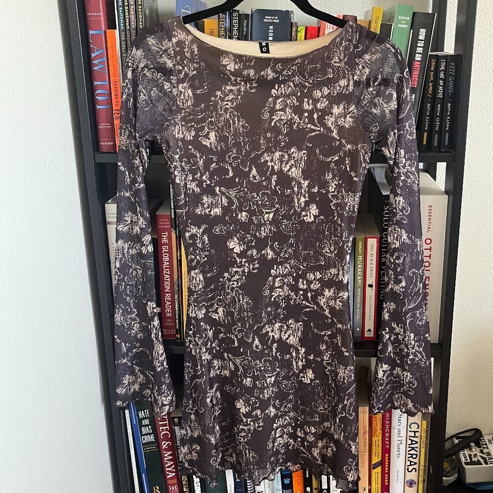 UO Motel Sevila Mesh Long Sleeve Mini Dress